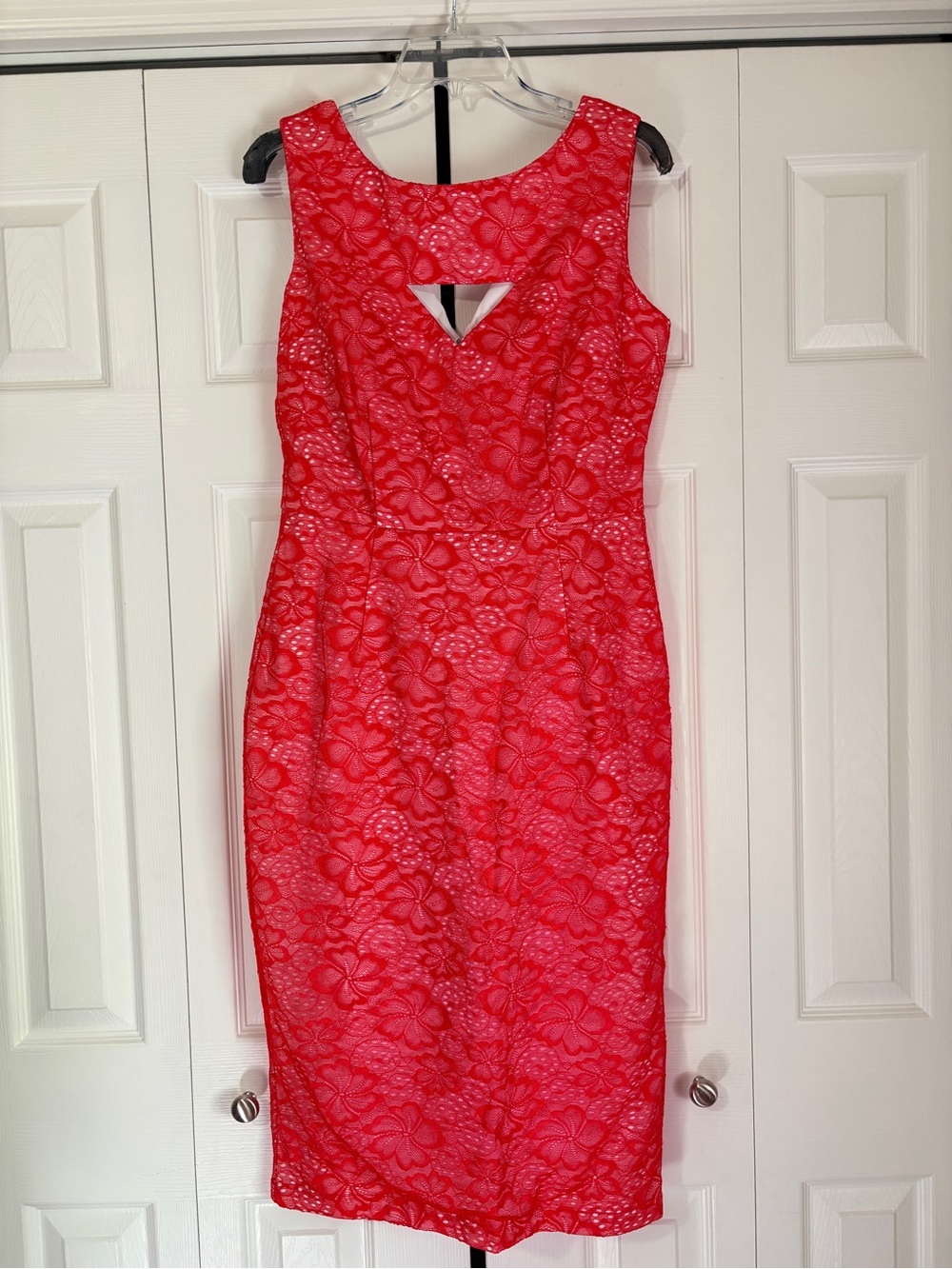 Tatyana Red Floral Lace Midi Sheath Dress